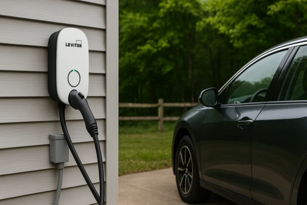 EV plugged into home charging station