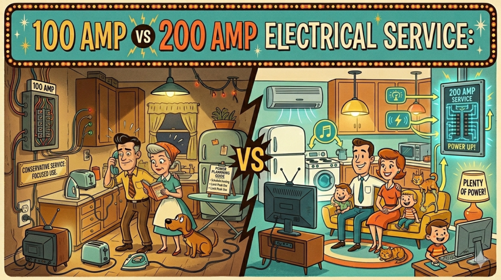 100 amp and 200 amp electrical panels in a Central Valley home in Fresno, Clovis, or Madera