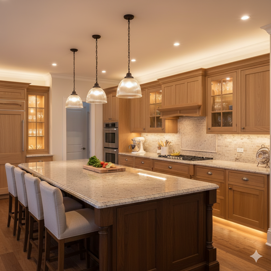 Kitchen with good lighting.