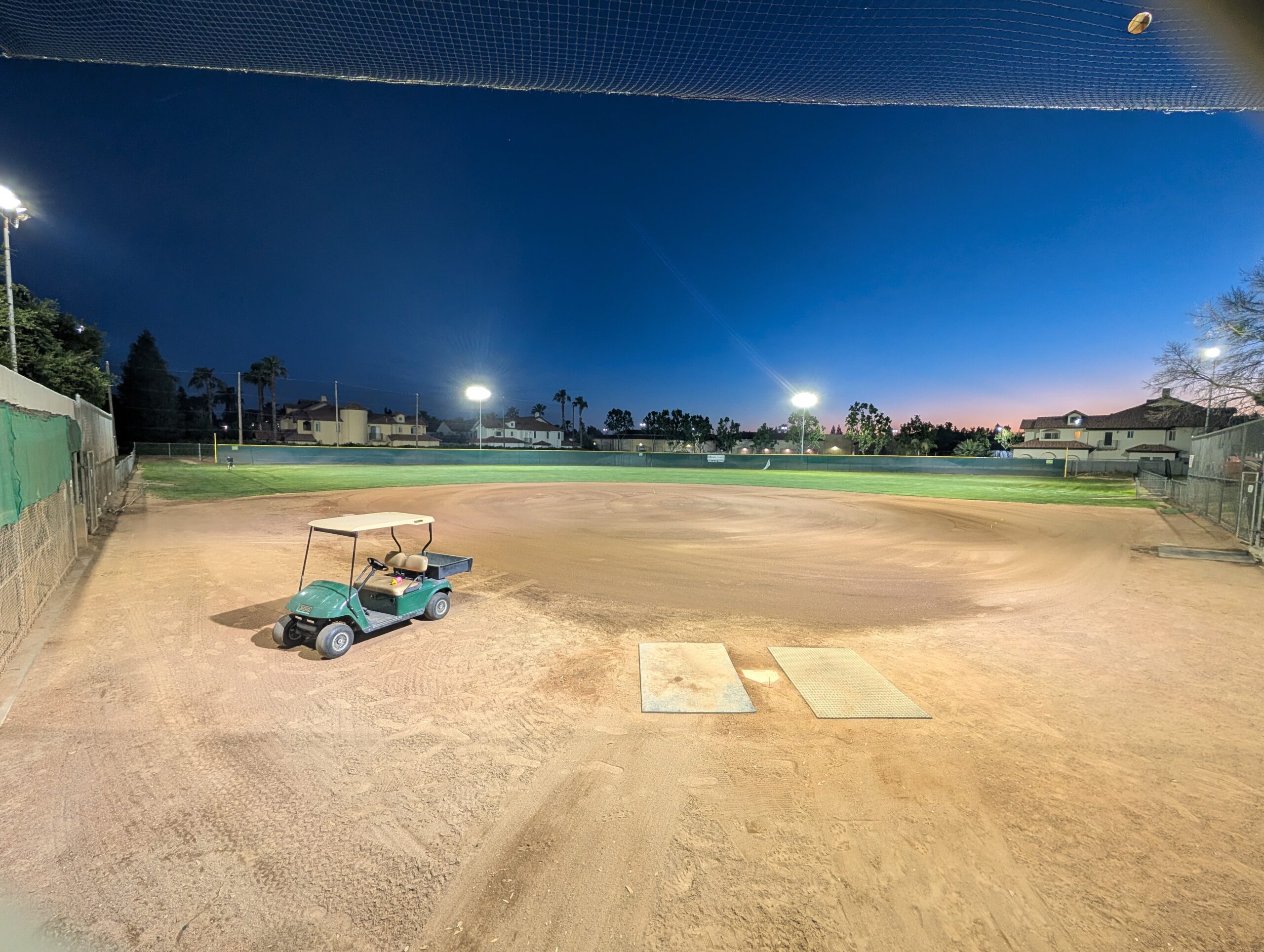 Bethany Church baseball field illuminated at night by new LED sports lights — Reliant Electrical, Fresno CA